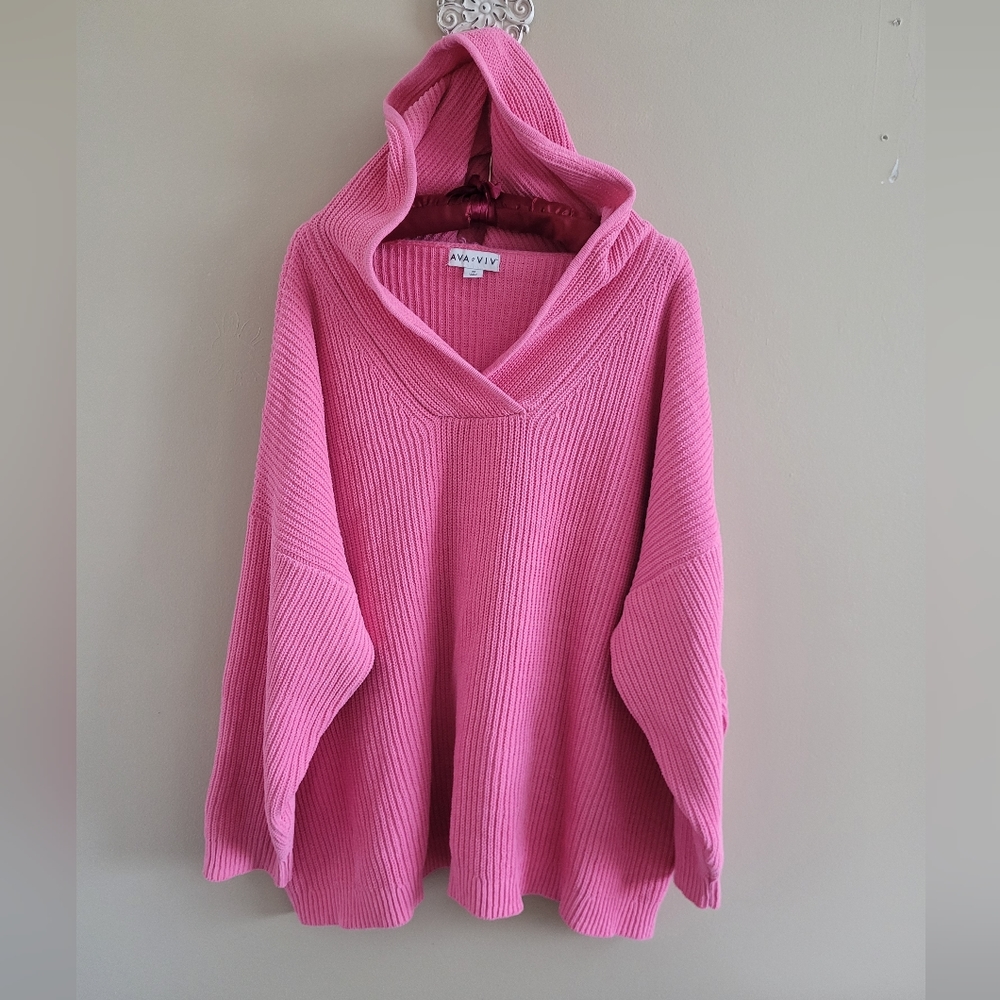Ava & Viv | Pink Cable Knit Chuncky Sweater Hoodie Long Sleeve 3X
